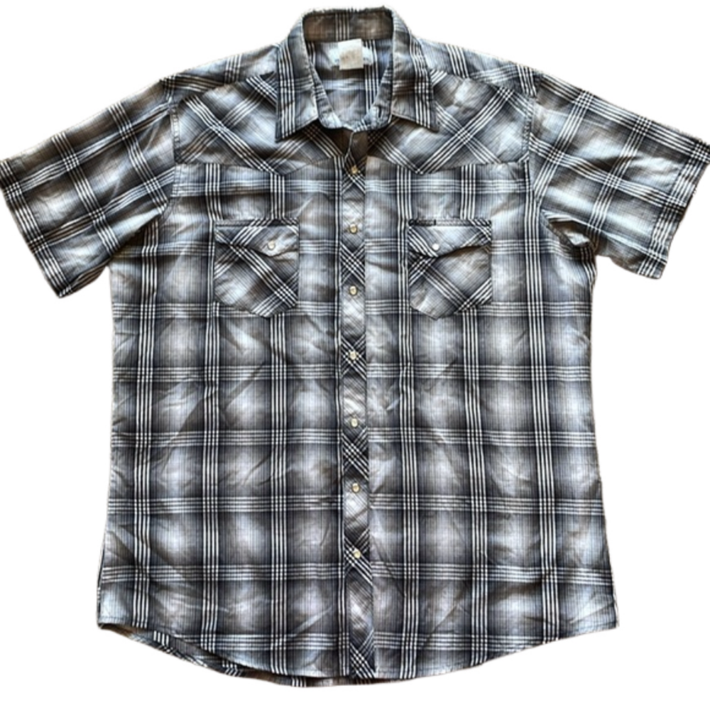 Wrangler Mens Vintage XL Navy Plaid Short Sleeve Button Down Shirt